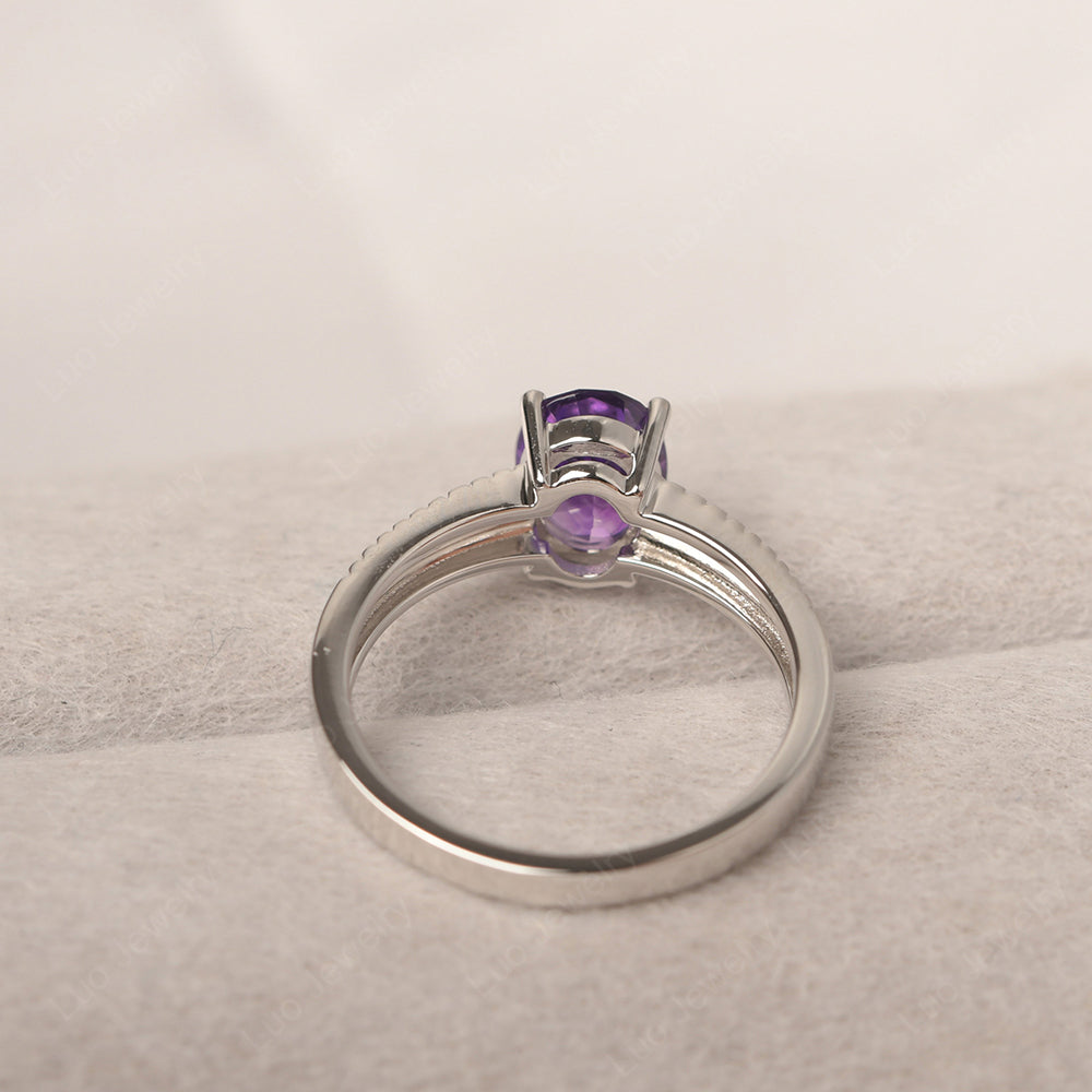 Oval Amethyst Wide Band Engagement Ring - LUO Jewelry
