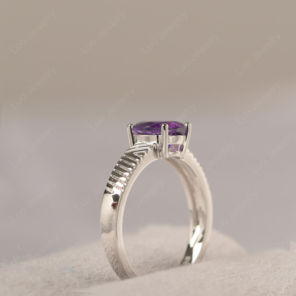 Oval Amethyst Wide Band Engagement Ring - LUO Jewelry