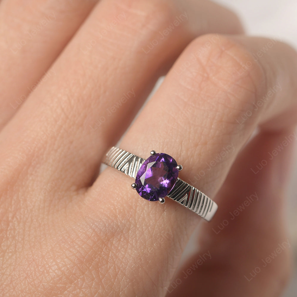 Oval Amethyst Wide Band Engagement Ring - LUO Jewelry