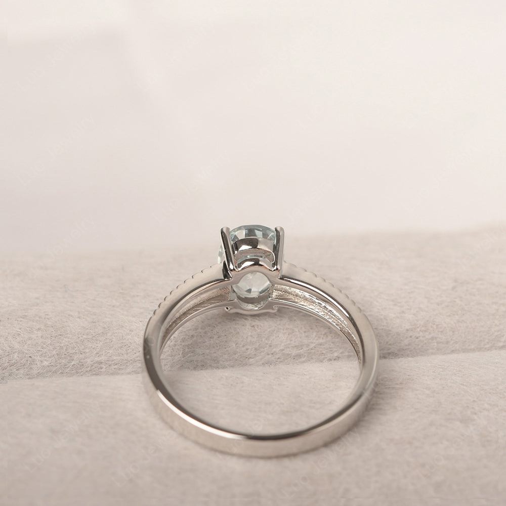 Oval Aquamarine Wide Band Engagement Ring - LUO Jewelry
