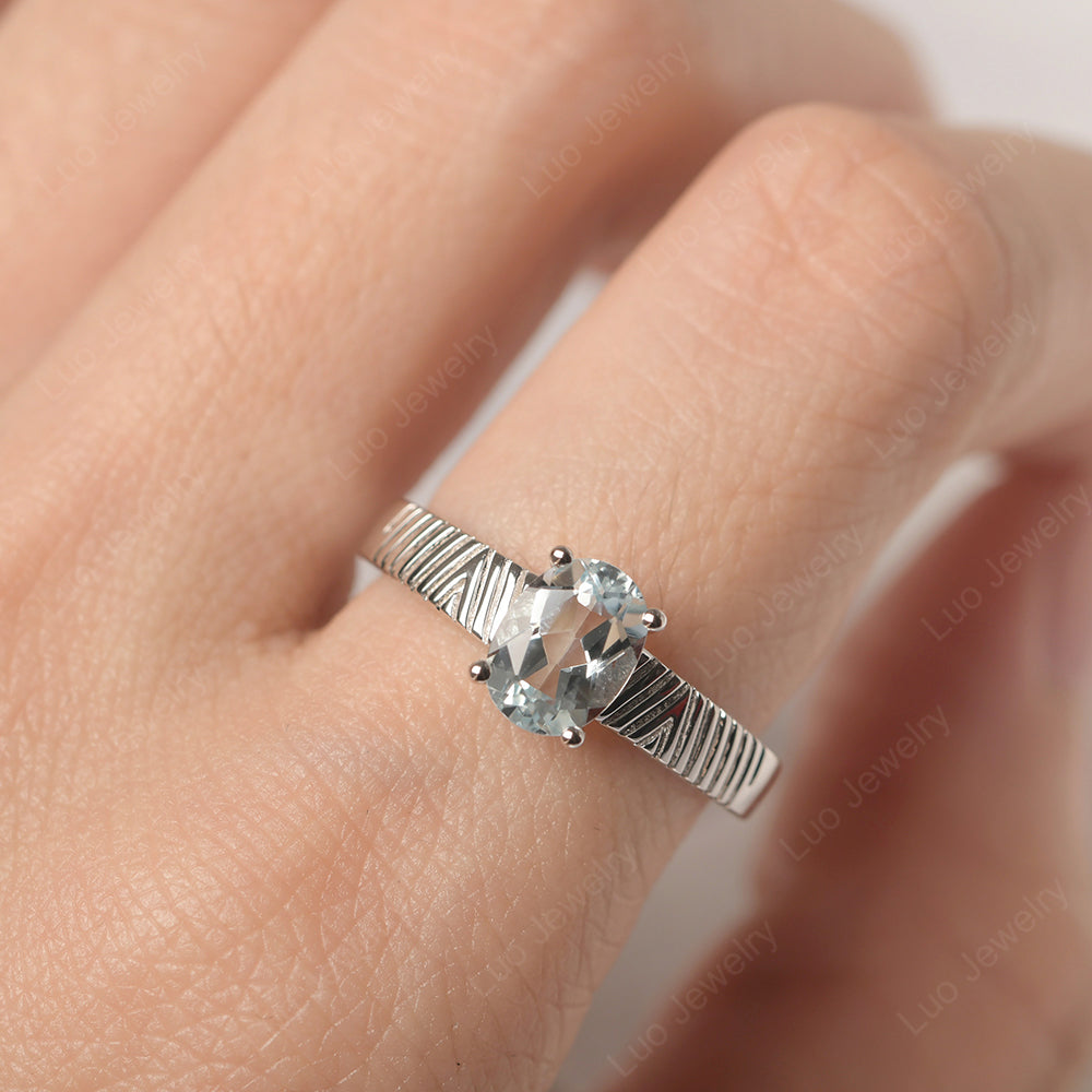 Oval Aquamarine Wide Band Engagement Ring - LUO Jewelry