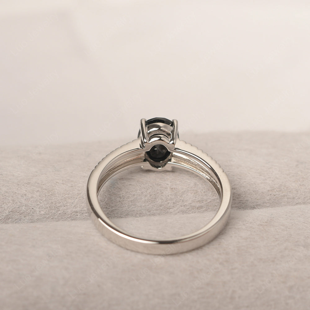 Oval Black Stone Wide Band Engagement Ring - LUO Jewelry