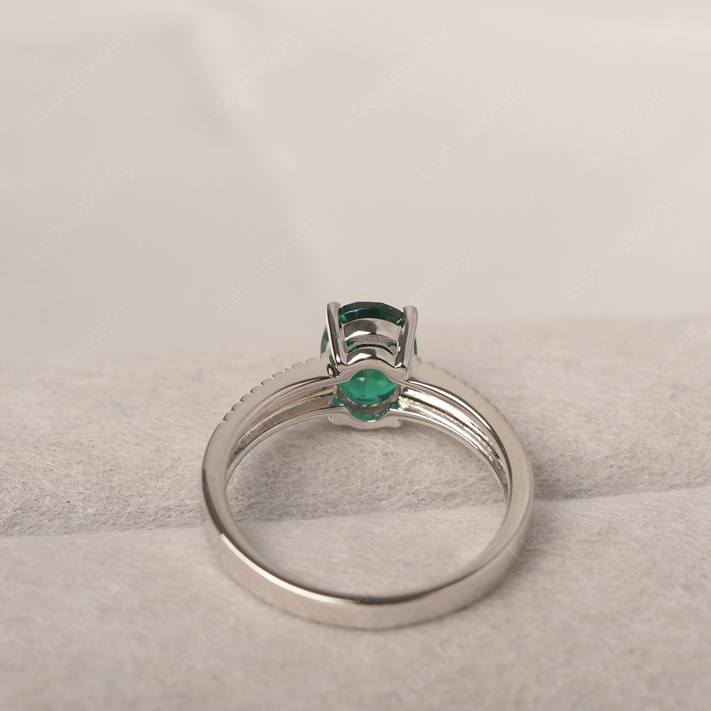 Oval Lab Emerald Wide Band Engagement Ring - LUO Jewelry