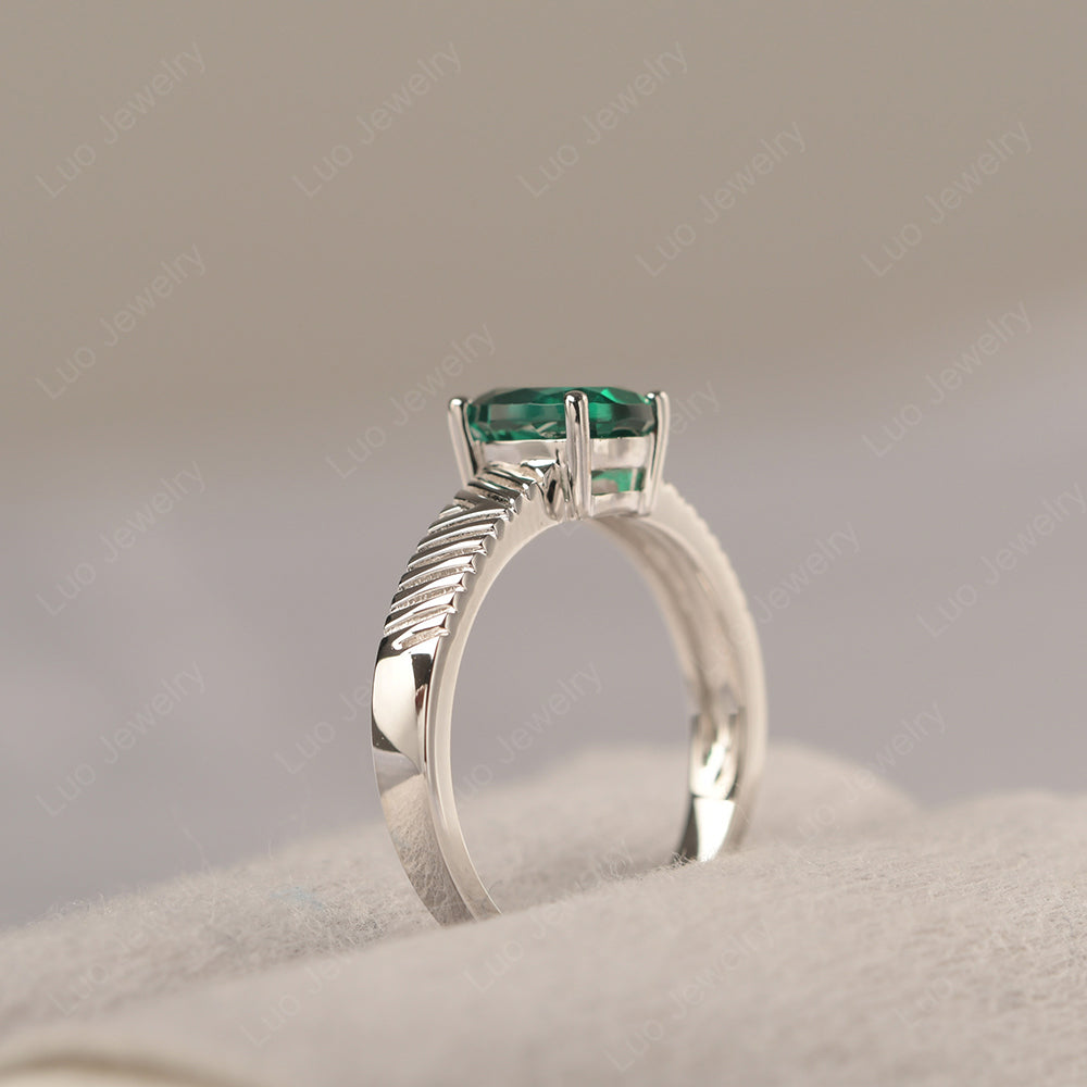 Oval Lab Emerald Wide Band Engagement Ring - LUO Jewelry
