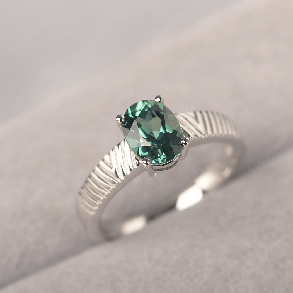 Oval Green Sapphire Wide Band Engagement Ring - LUO Jewelry