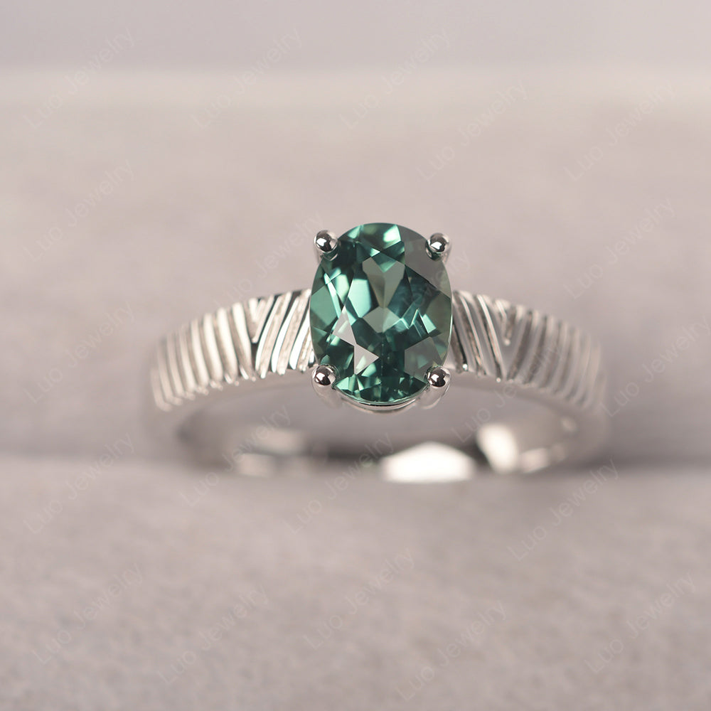 Oval Green Sapphire Wide Band Engagement Ring - LUO Jewelry