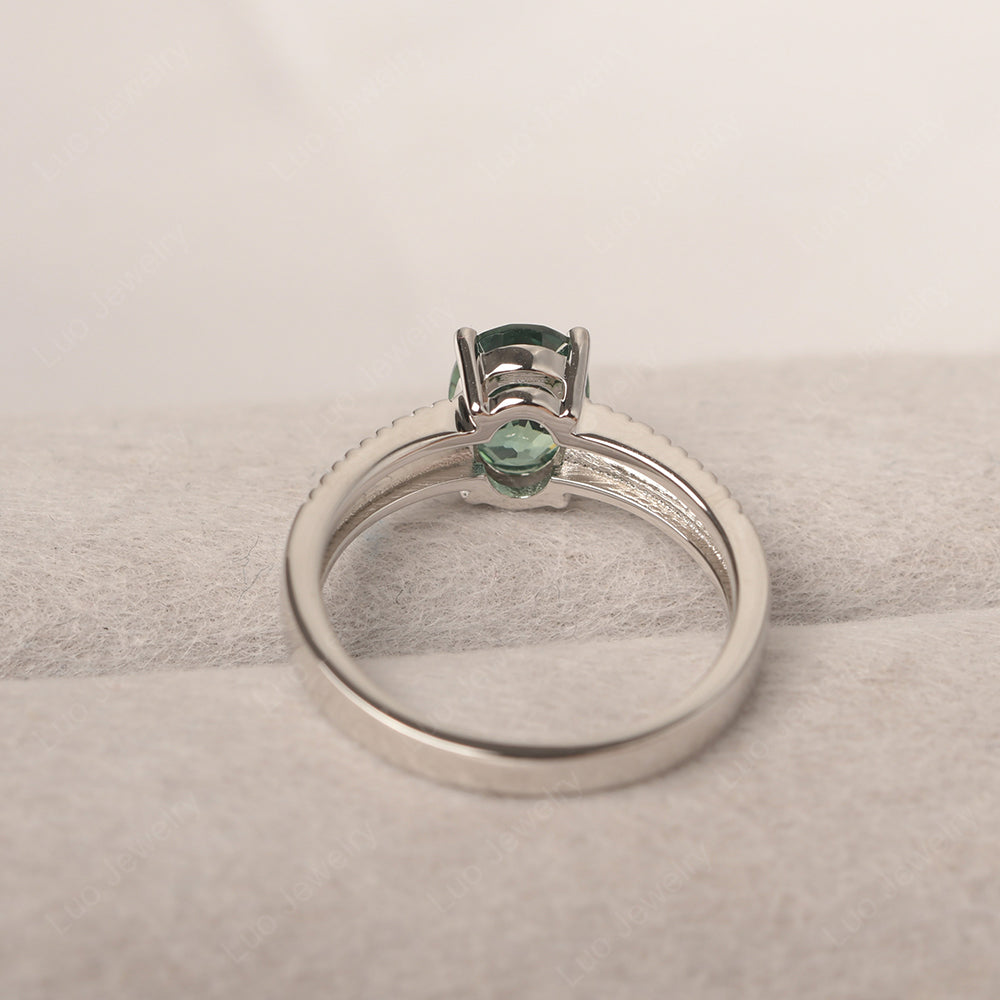 Oval Green Sapphire Wide Band Engagement Ring - LUO Jewelry