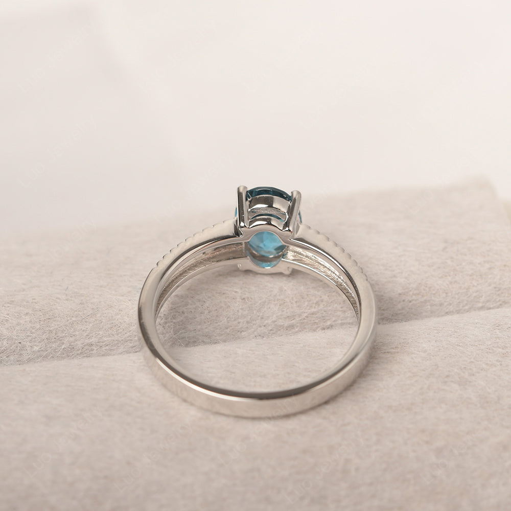 Oval London Blue Topaz Wide Band Engagement Ring - LUO Jewelry