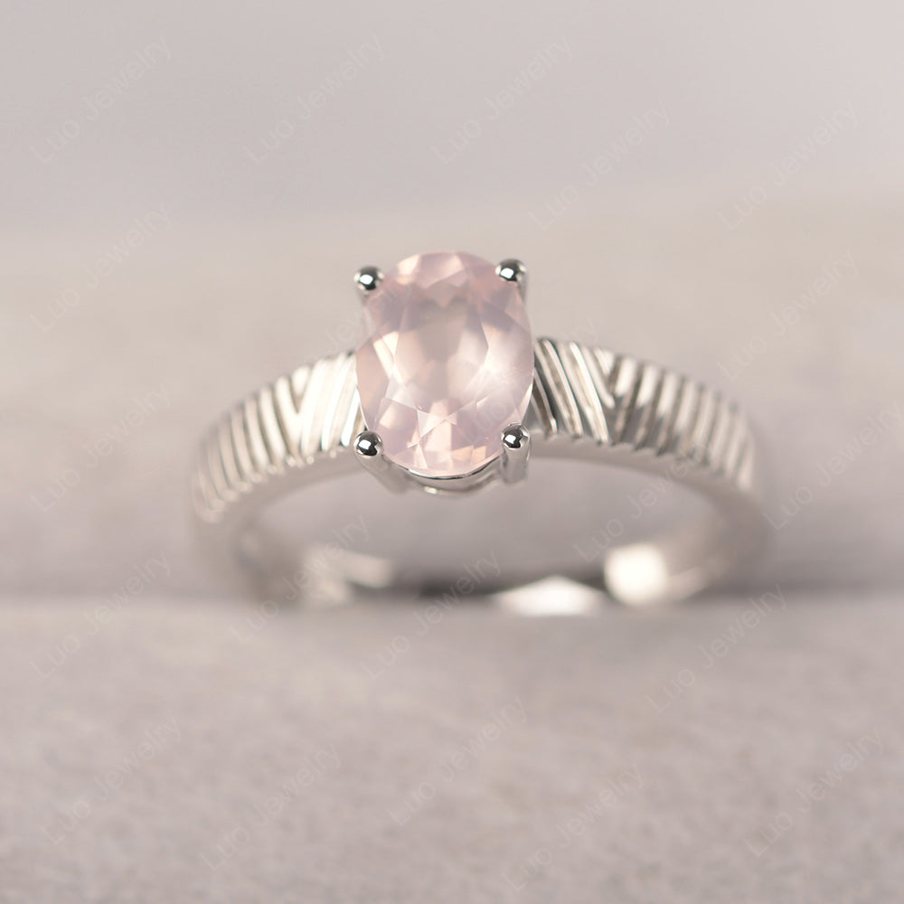 Oval Rose Quartz Wide Band Engagement Ring - LUO Jewelry