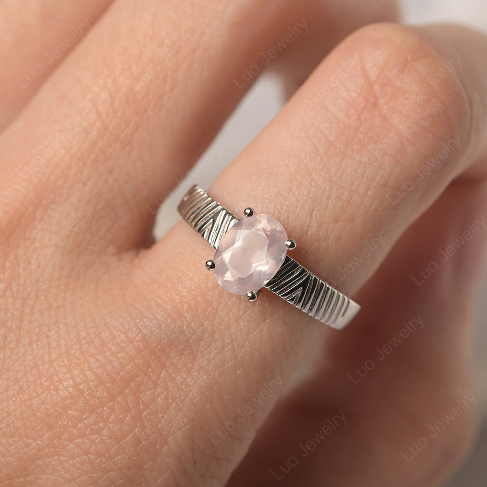 Oval Rose Quartz Wide Band Engagement Ring - LUO Jewelry