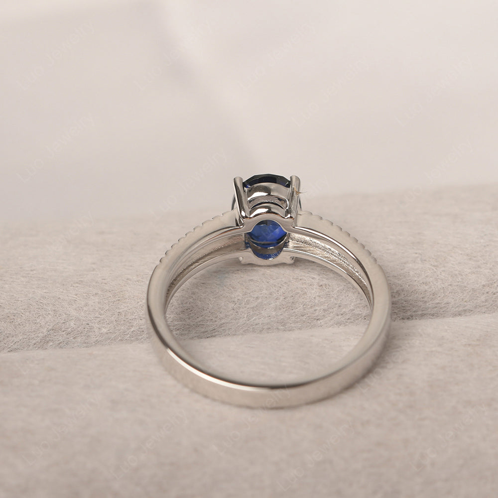 Oval Lab Sapphire Wide Band Engagement Ring - LUO Jewelry