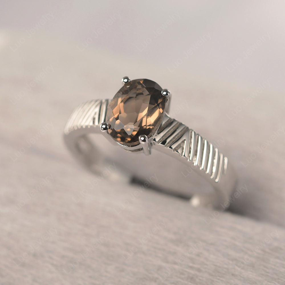 Oval Smoky Quartz Wide Band Engagement Ring - LUO Jewelry