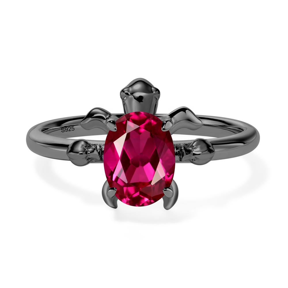 Oval Cut Lab Grown Ruby Turtle Ring - LUO Jewelry #metal_black finish sterling silver