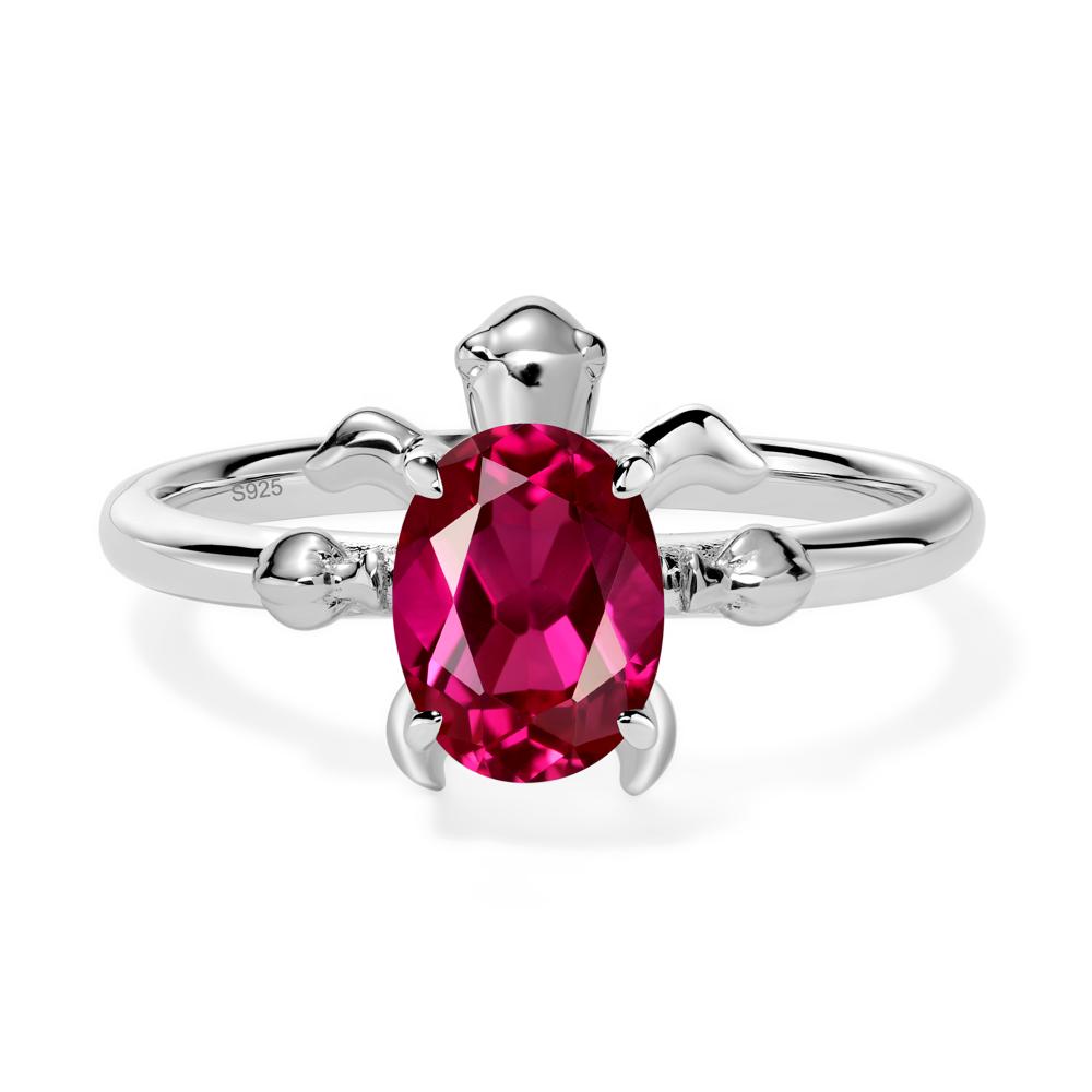 Oval Cut Lab Grown Ruby Turtle Ring - LUO Jewelry #metal_sterling silver