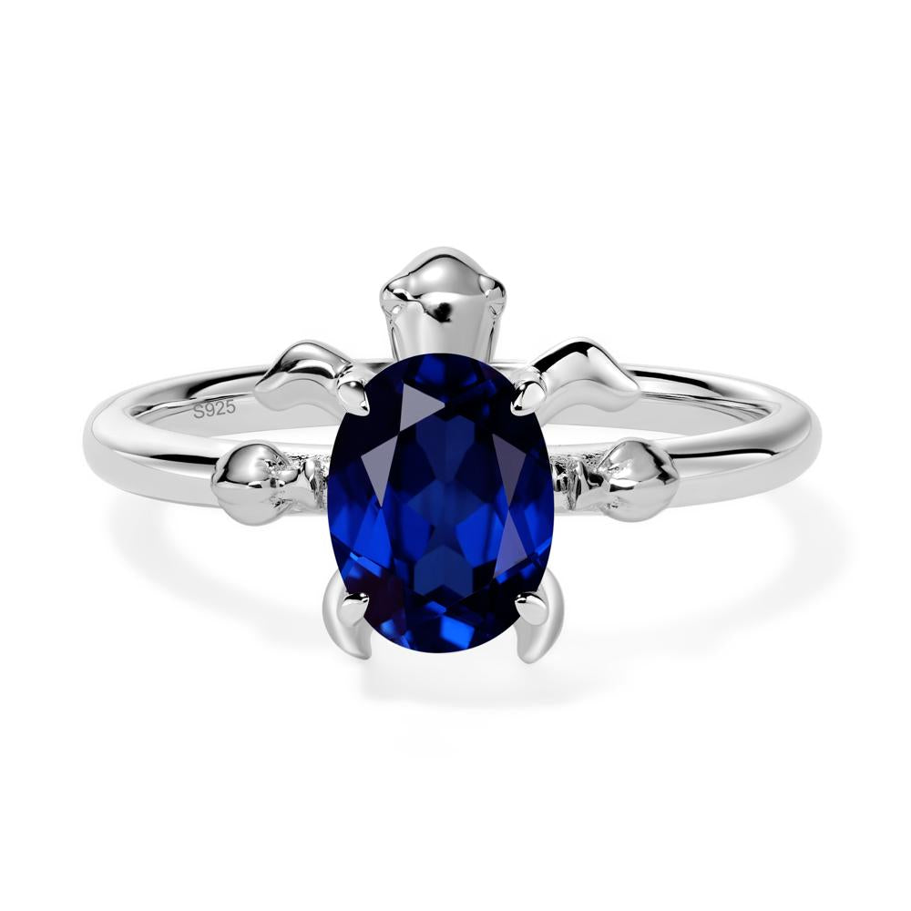 Oval Cut Lab Sapphire Turtle Ring - LUO Jewelry #metal_sterling silver