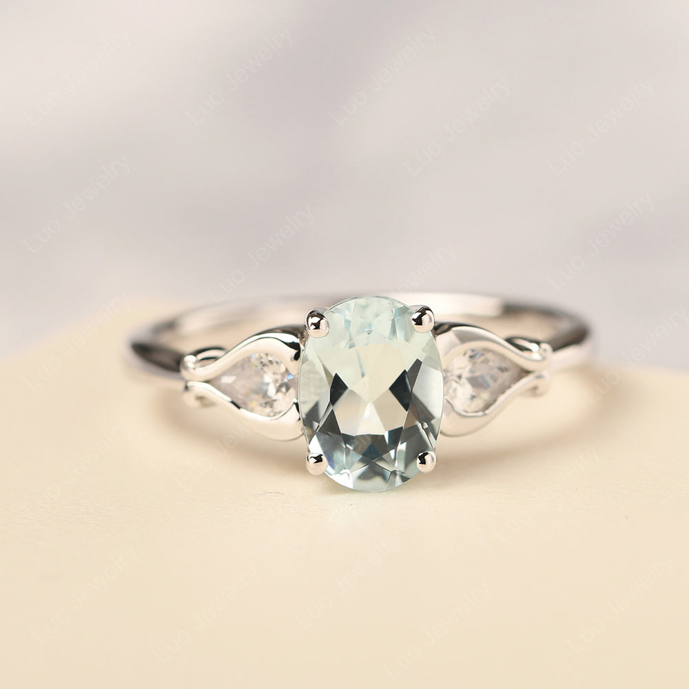 Vintage Aquamarine Ring With Pear Side Stones - LUO Jewelry