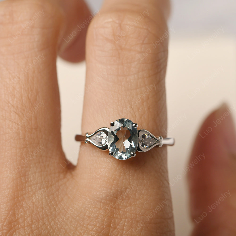 Vintage Aquamarine Ring With Pear Side Stones - LUO Jewelry