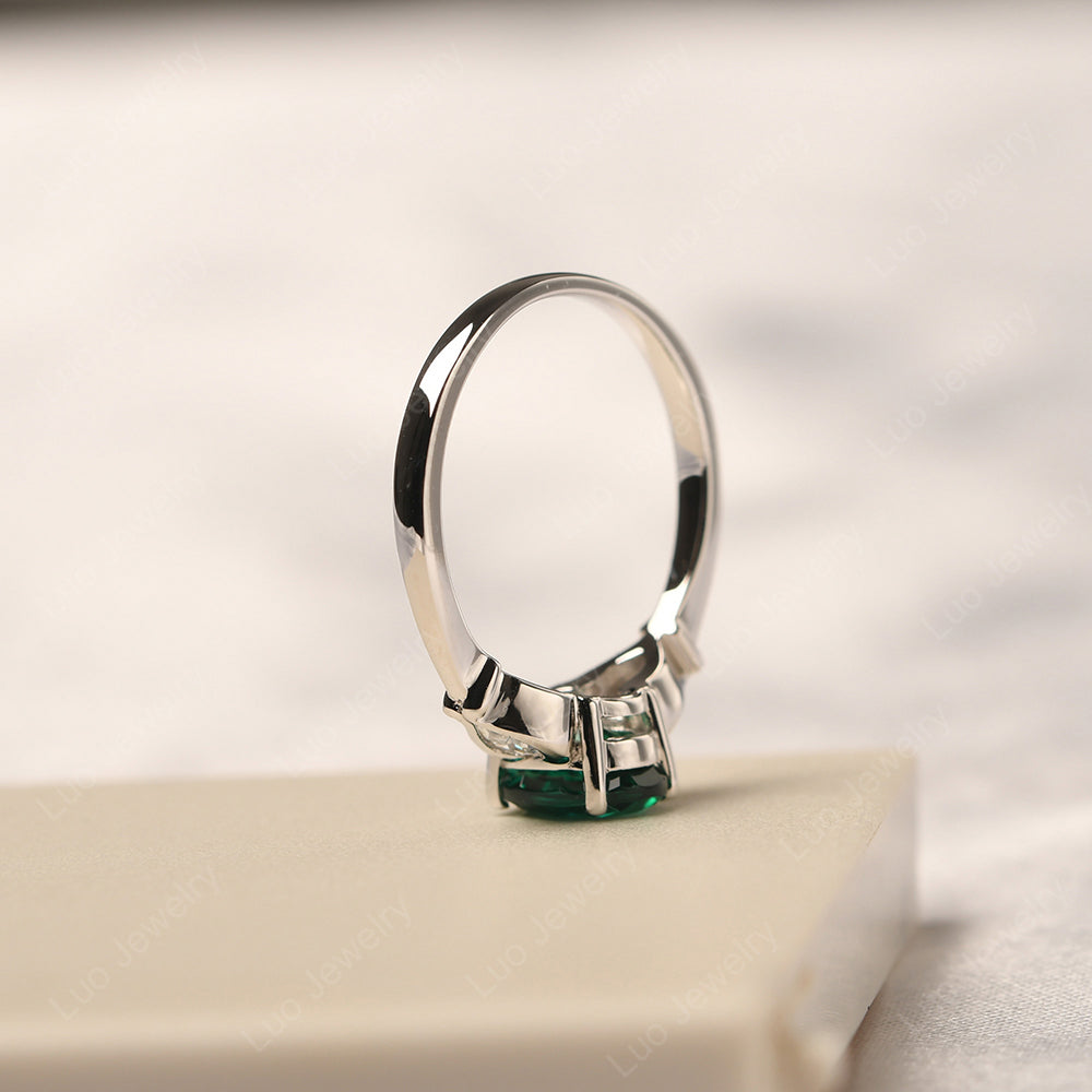 Vintage Lab Emerald Ring With Pear Side Stones - LUO Jewelry