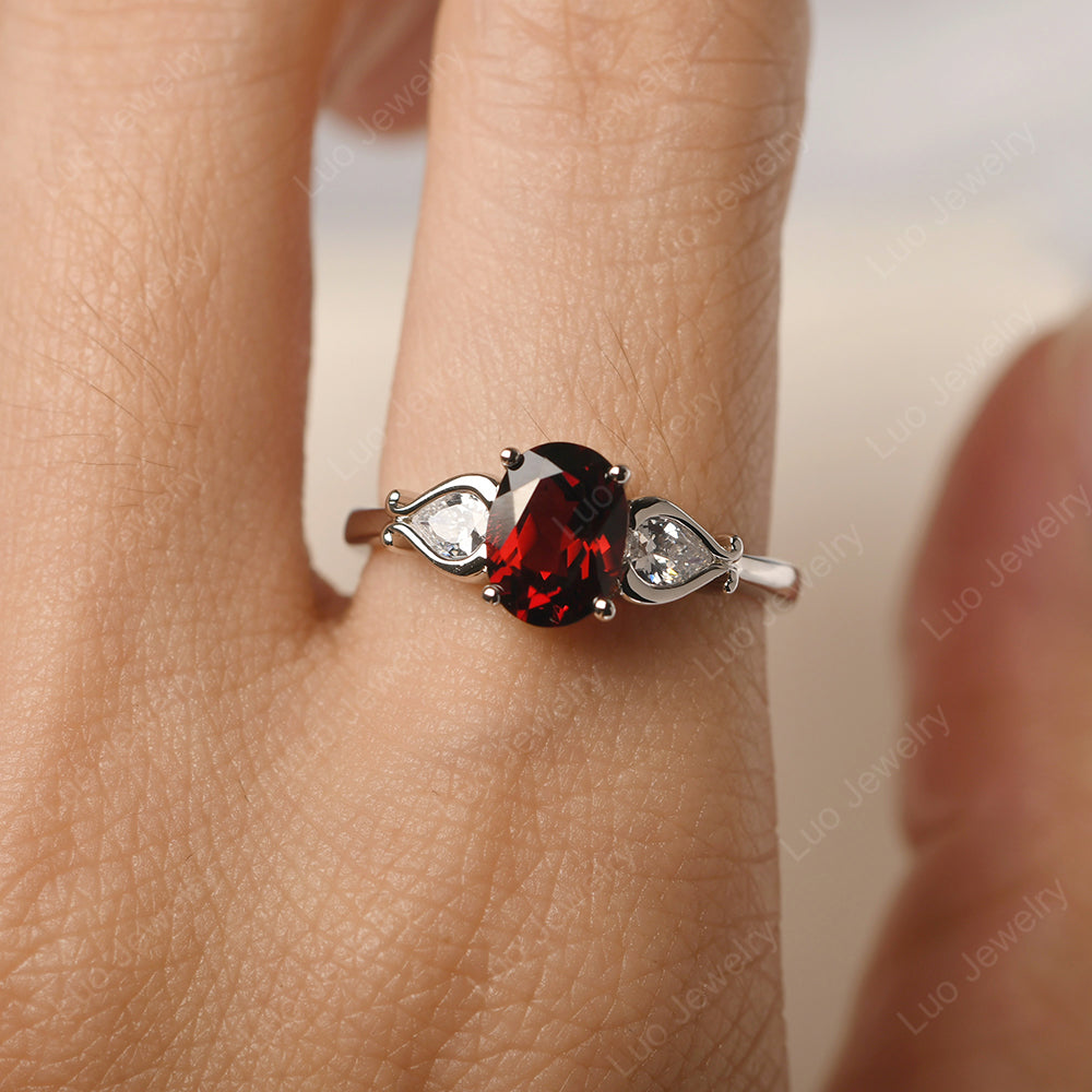 Vintage Garnet Ring With Pear Side Stones - LUO Jewelry