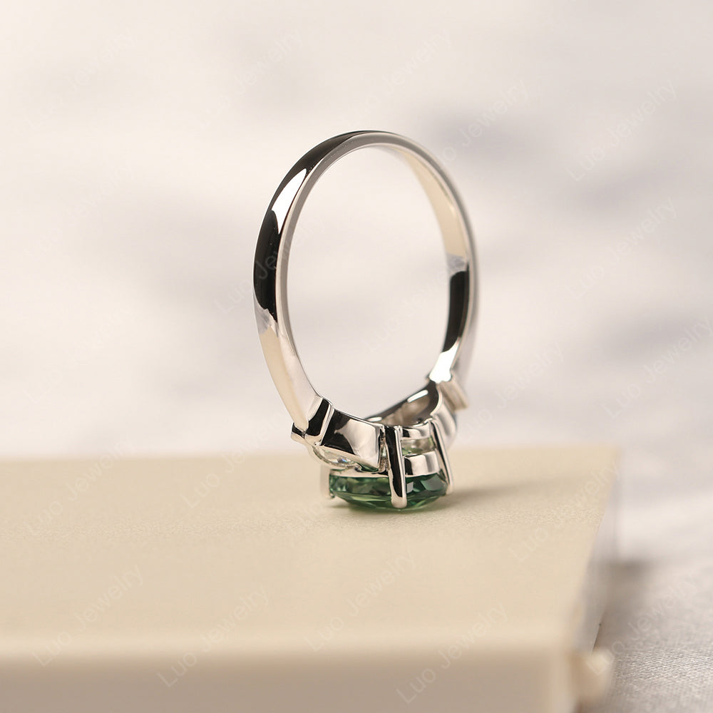 Vintage Green Sapphire Ring With Pear Side Stones - LUO Jewelry