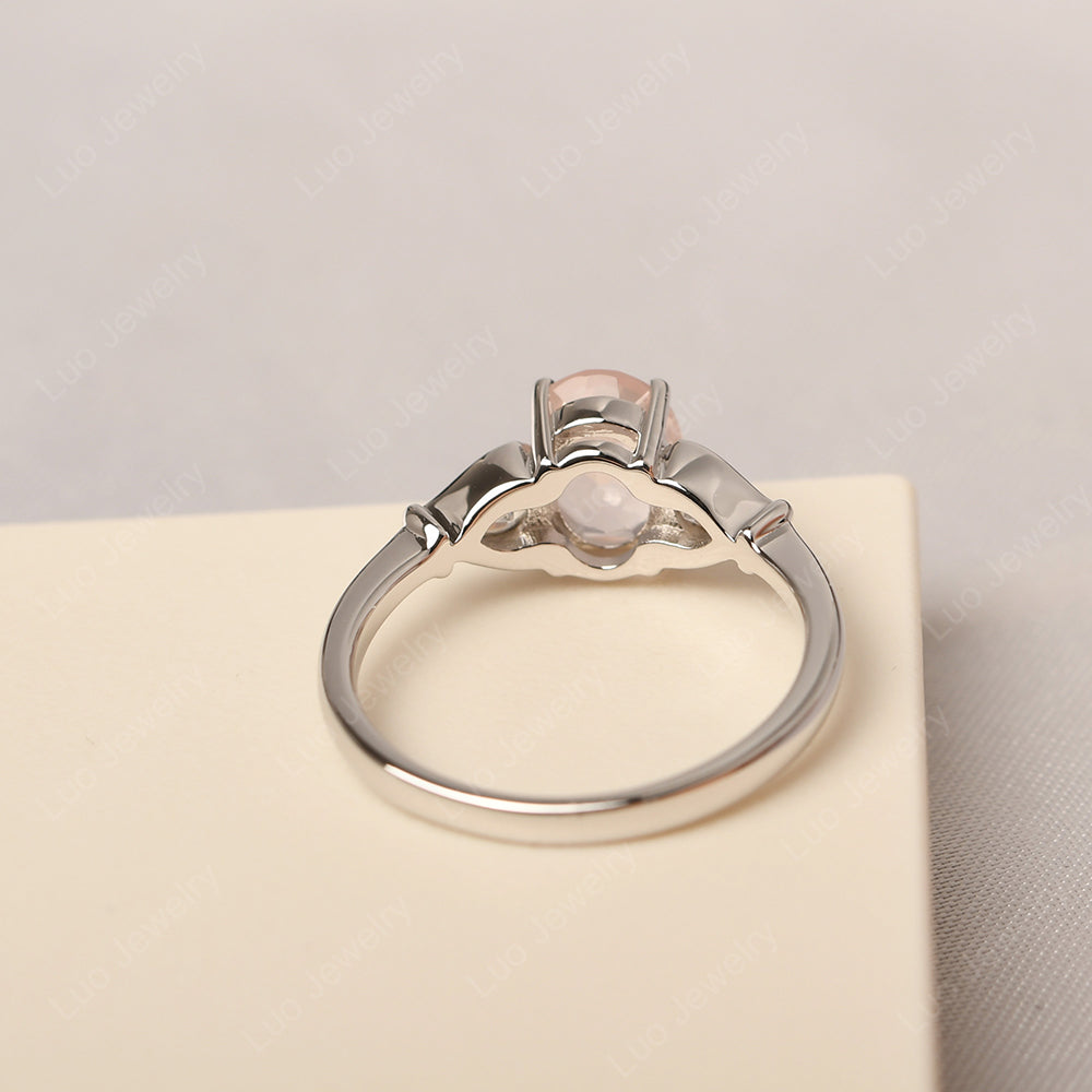 Vintage Rose Quartz Ring With Pear Side Stones - LUO Jewelry