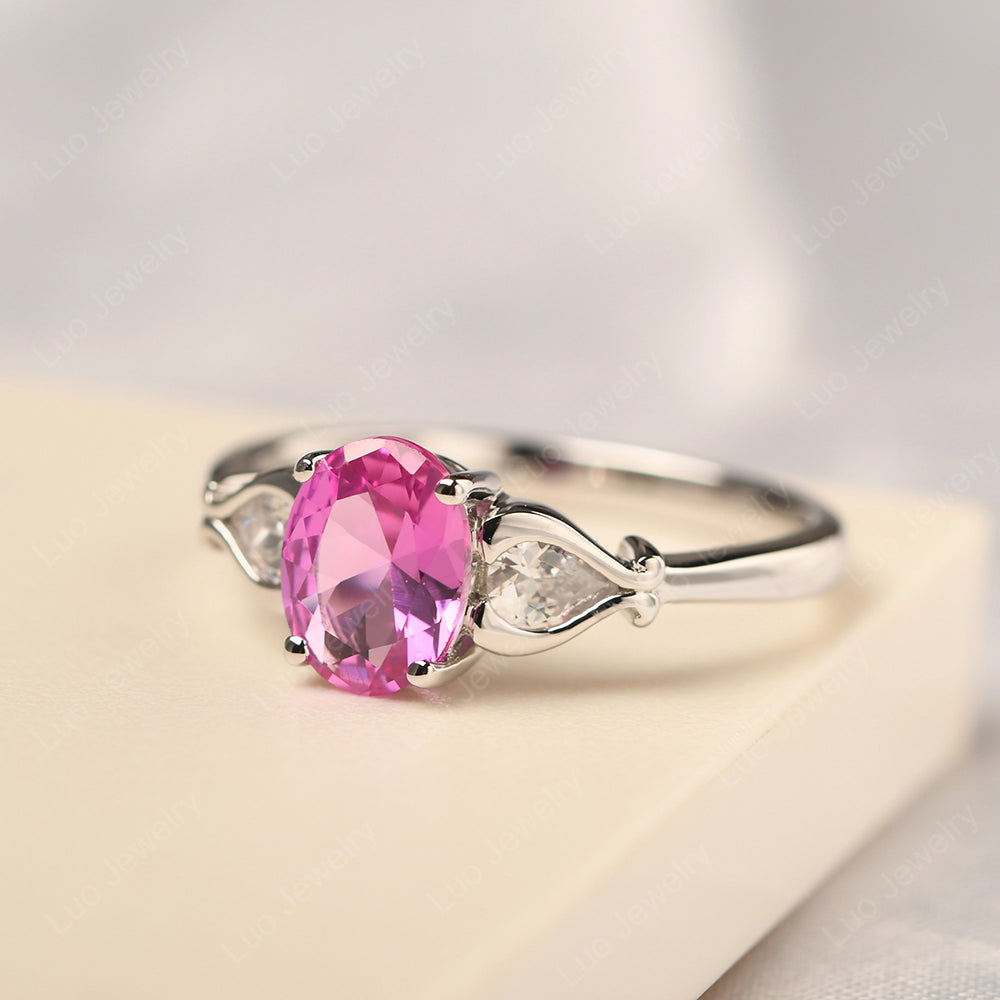 Vintage Pink Sapphire Ring With Pear Side Stones - LUO Jewelry