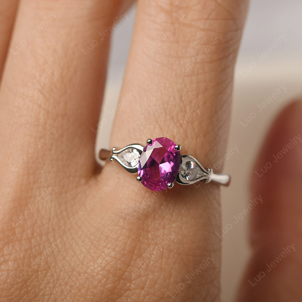 Vintage Pink Sapphire Ring With Pear Side Stones - LUO Jewelry