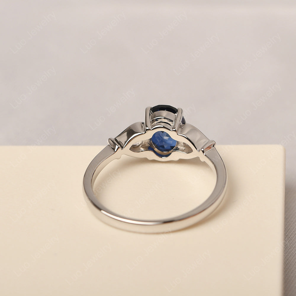 Vintage Lab Sapphire Ring With Pear Side Stones - LUO Jewelry