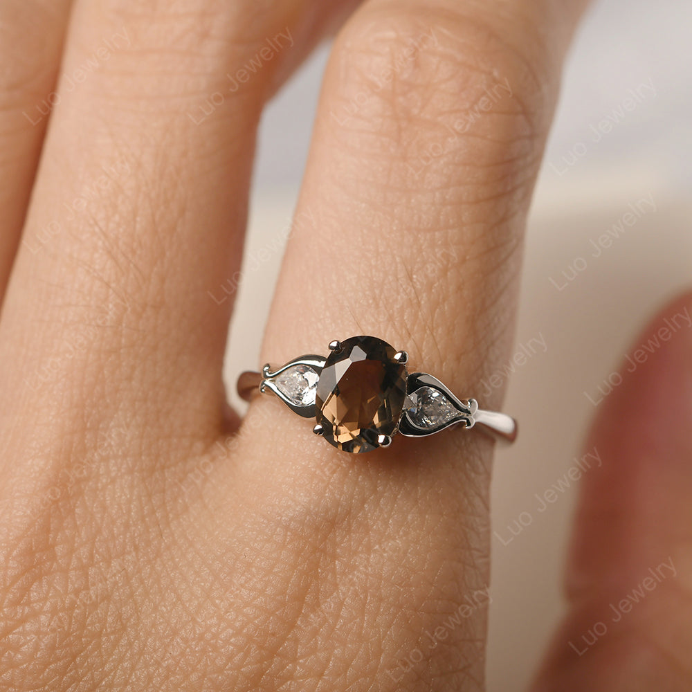 Vintage Smoky Quartz Ring With Pear Side Stones - LUO Jewelry