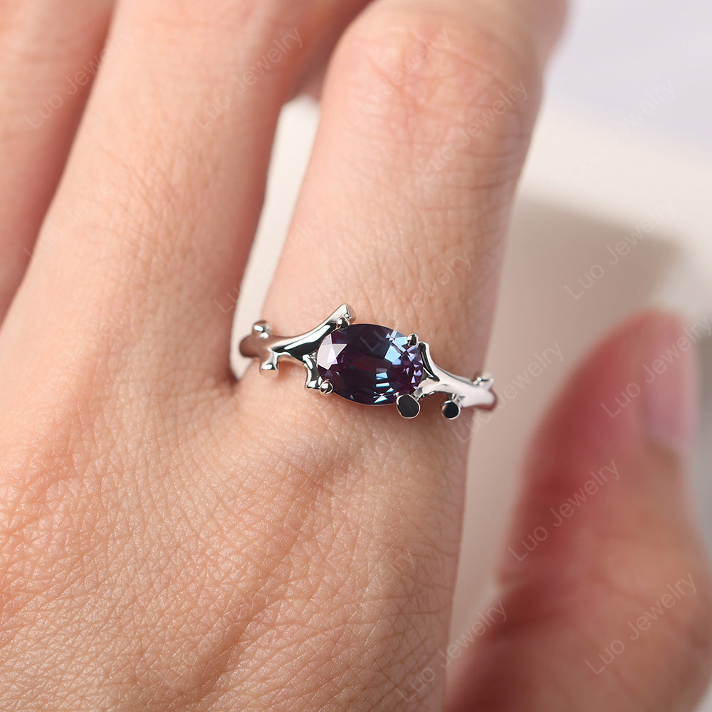 Oval Cut East West Alexandrite Ring Twig Ring - LUO Jewelry