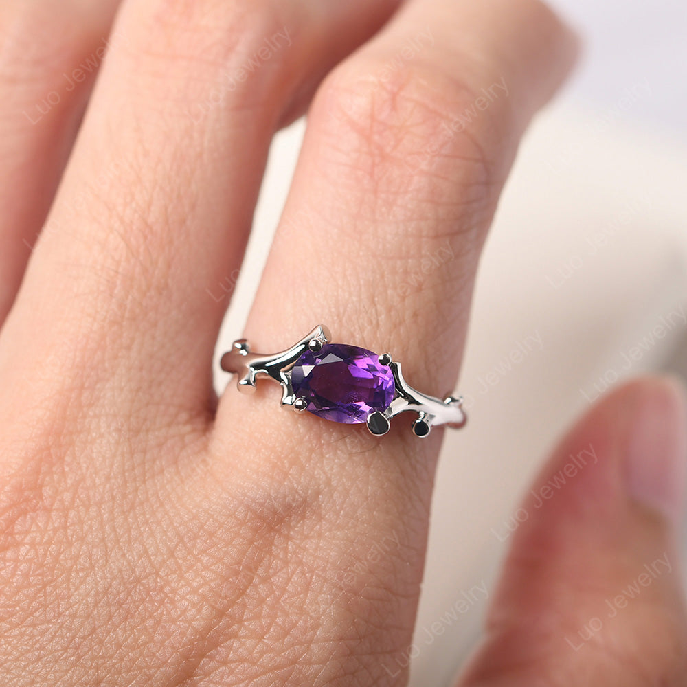 Oval Cut East West Amethyst Ring Twig Ring - LUO Jewelry
