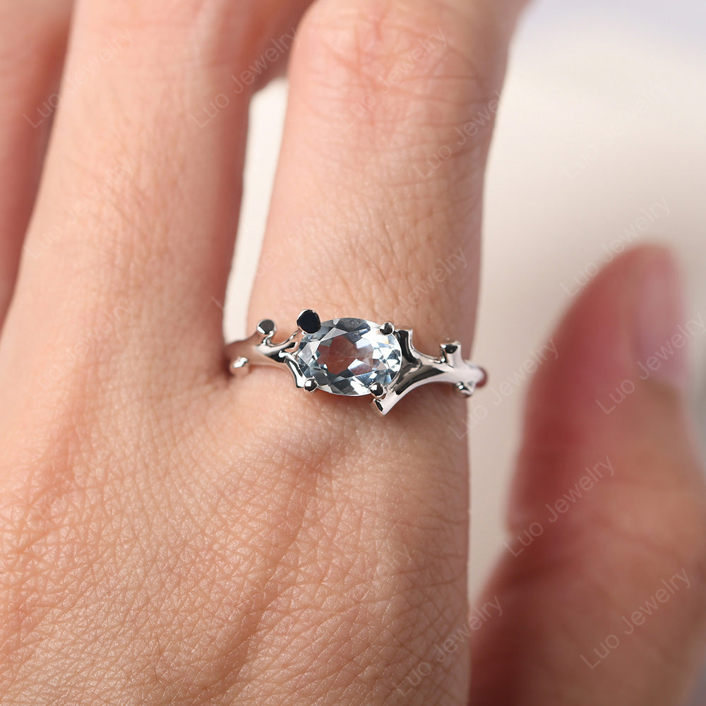 Oval Cut East West Aquamarine Ring Twig Ring - LUO Jewelry