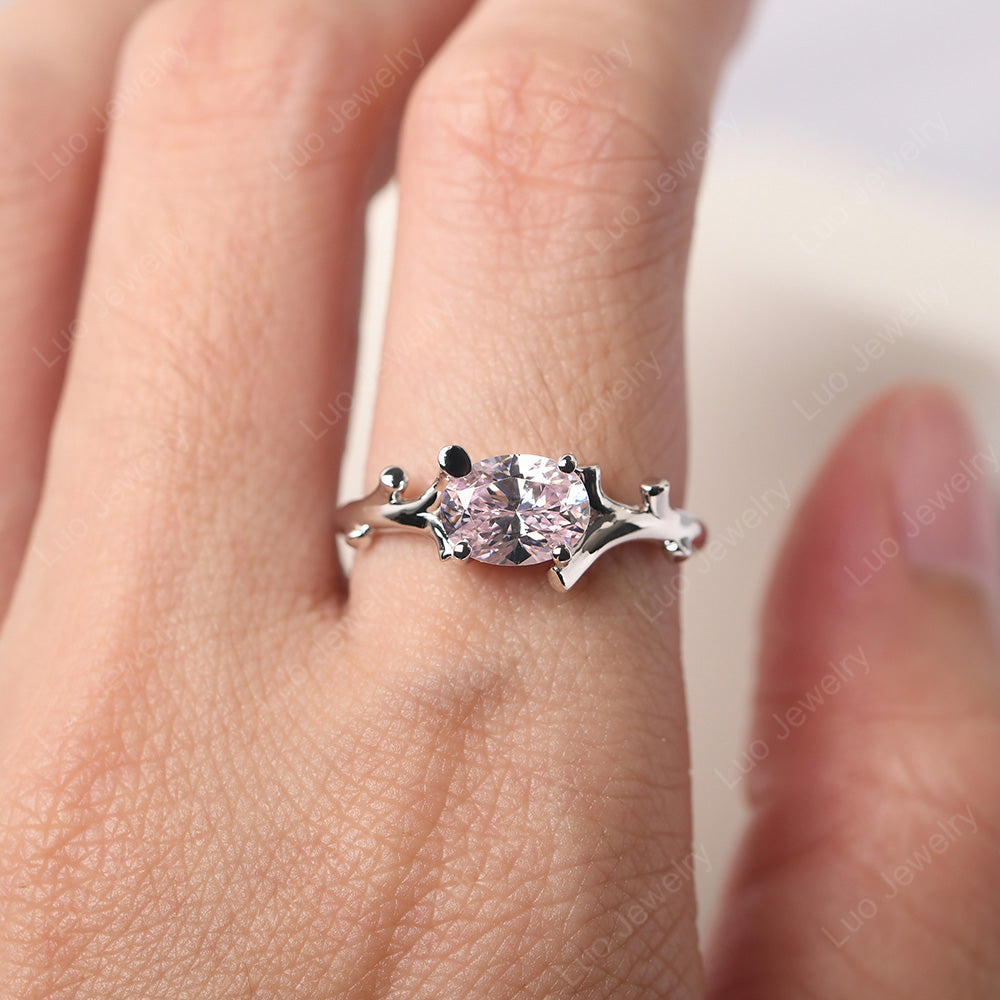 Oval Cut East West Cubic Zirconia Ring Twig Ring - LUO Jewelry