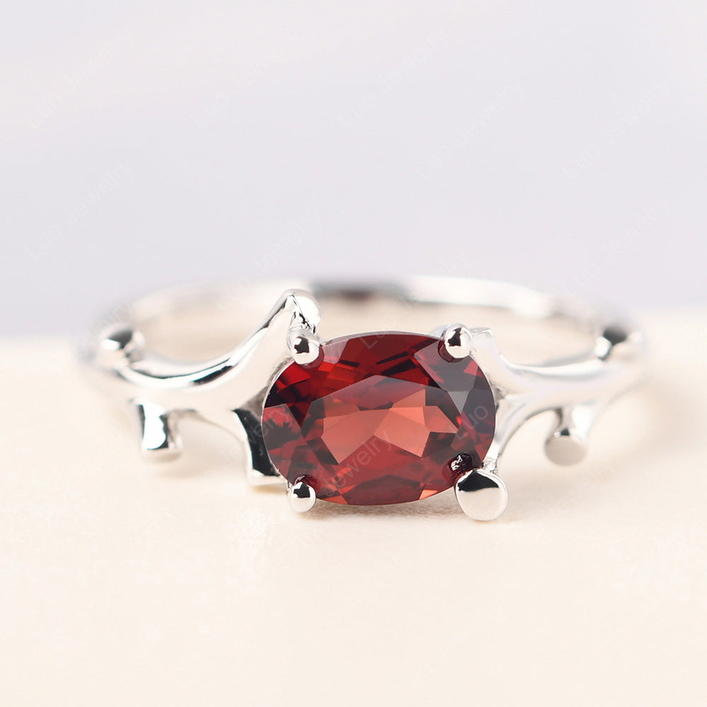 Oval Cut East West Garnet Ring Twig Ring - LUO Jewelry