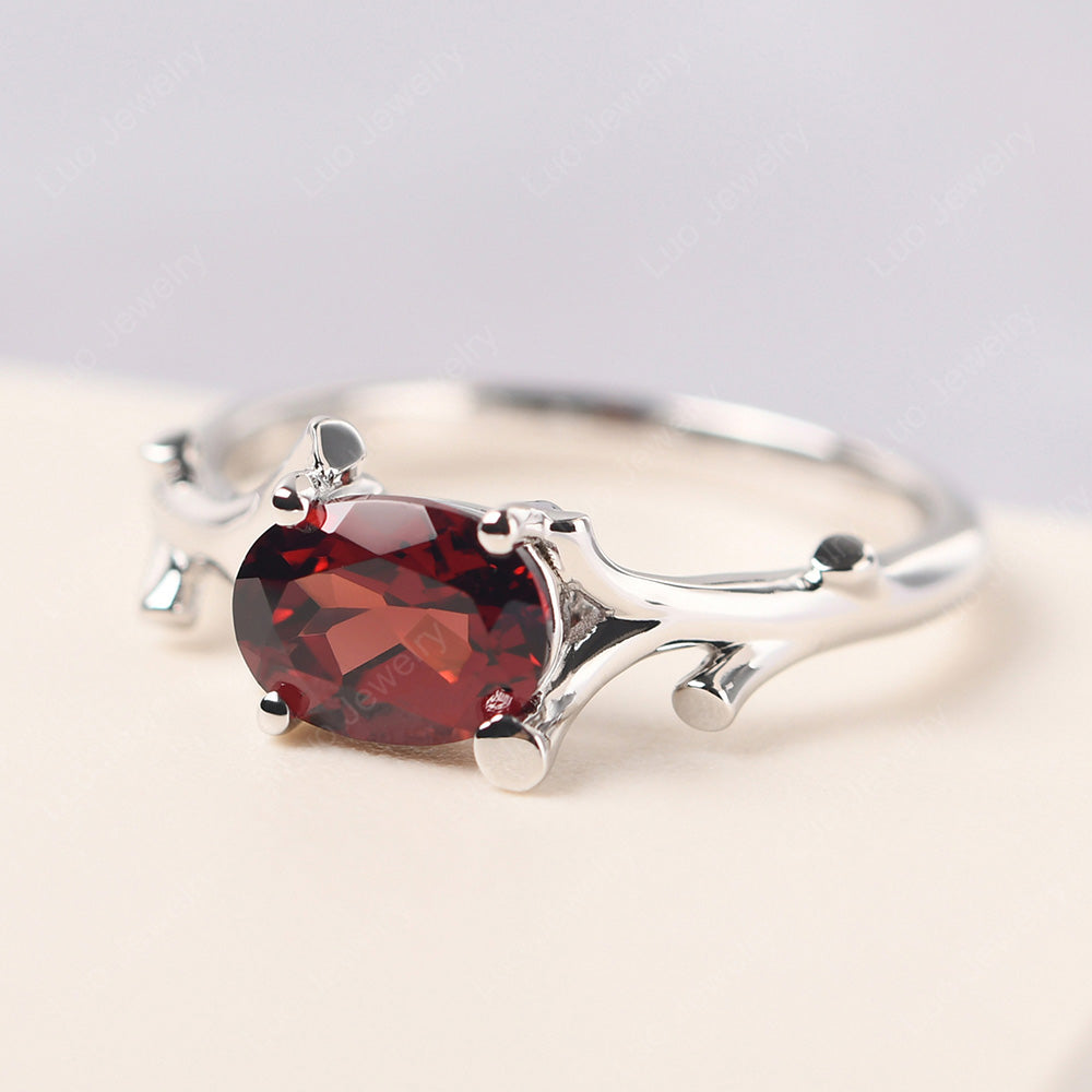 Oval Cut East West Garnet Ring Twig Ring - LUO Jewelry