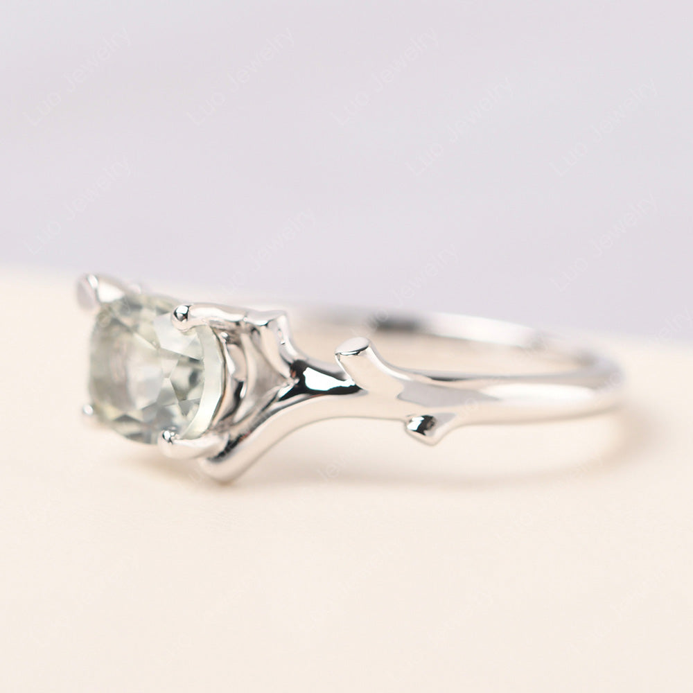 Oval Cut East West Green Amethyst Ring Twig Ring - LUO Jewelry