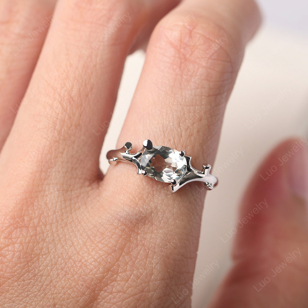 Oval Cut East West Green Amethyst Ring Twig Ring - LUO Jewelry