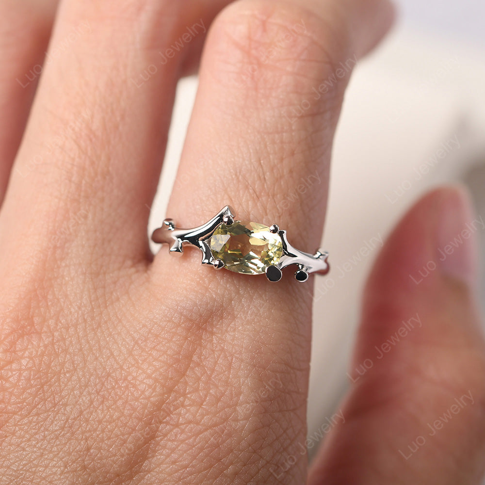 Oval Cut East West Lemon Quartz Ring Twig Ring - LUO Jewelry