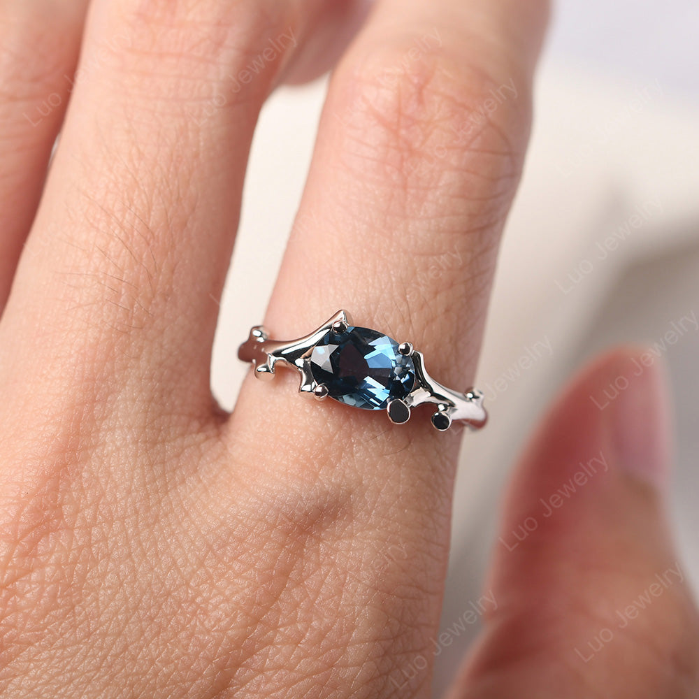 Oval Cut East West London Blue Topaz Ring Twig Ring - LUO Jewelry