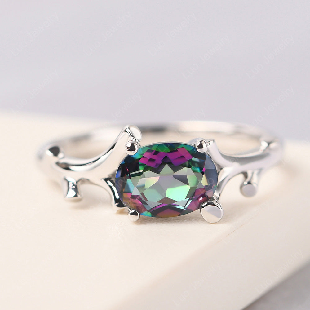 Oval Cut East West Mystic Topaz Ring Twig Ring - LUO Jewelry