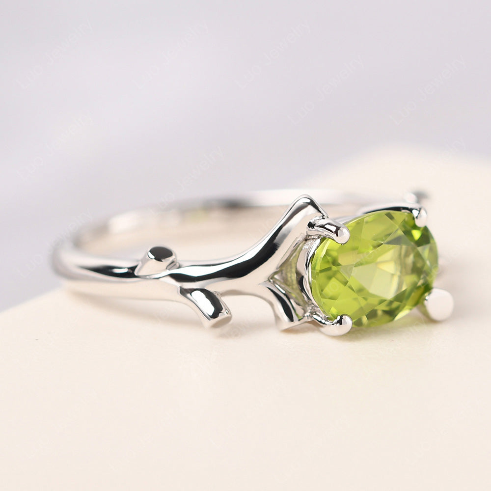 Oval Cut East West Peridot Ring Twig Ring - LUO Jewelry