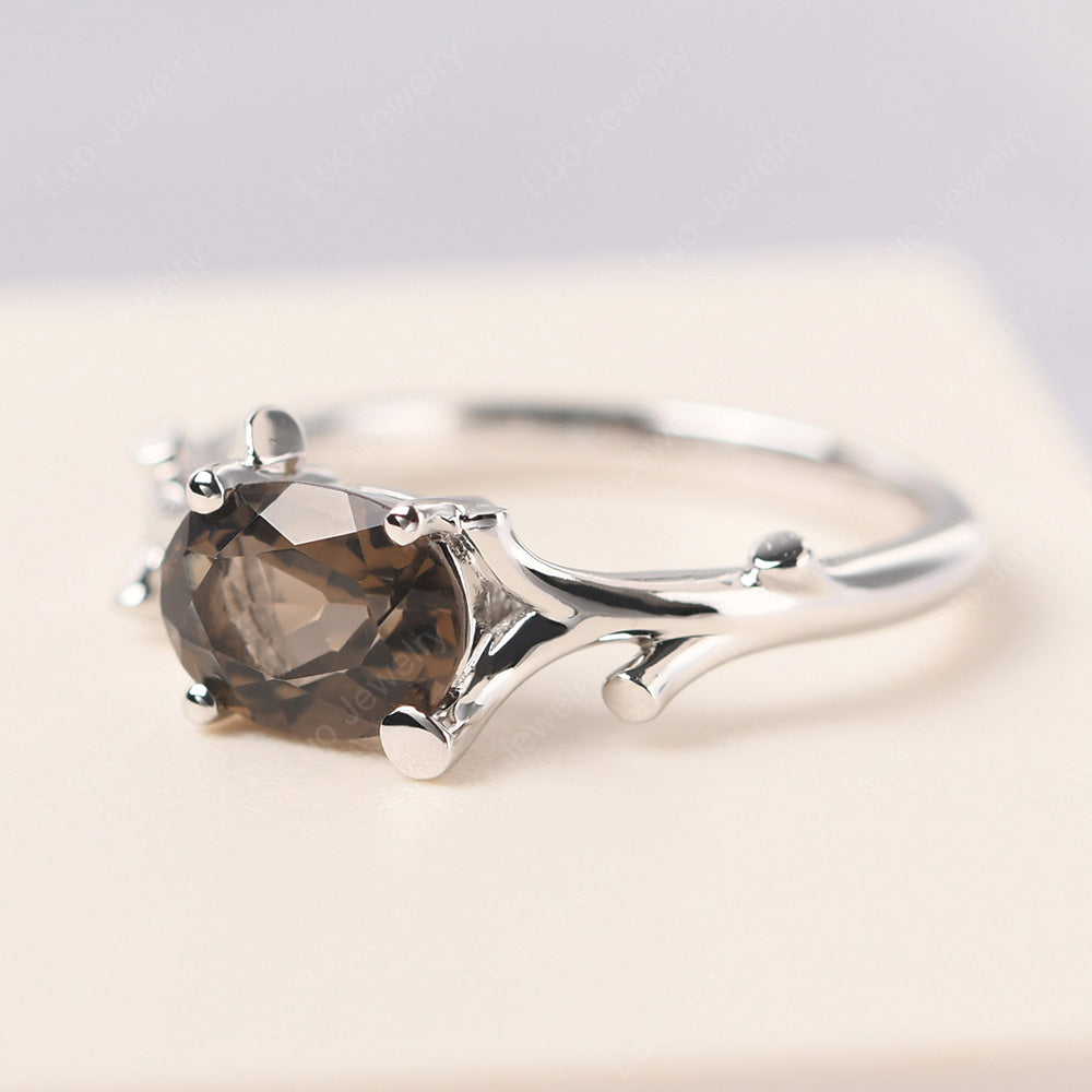 Oval Cut East West Smoky Quartz  Ring Twig Ring - LUO Jewelry