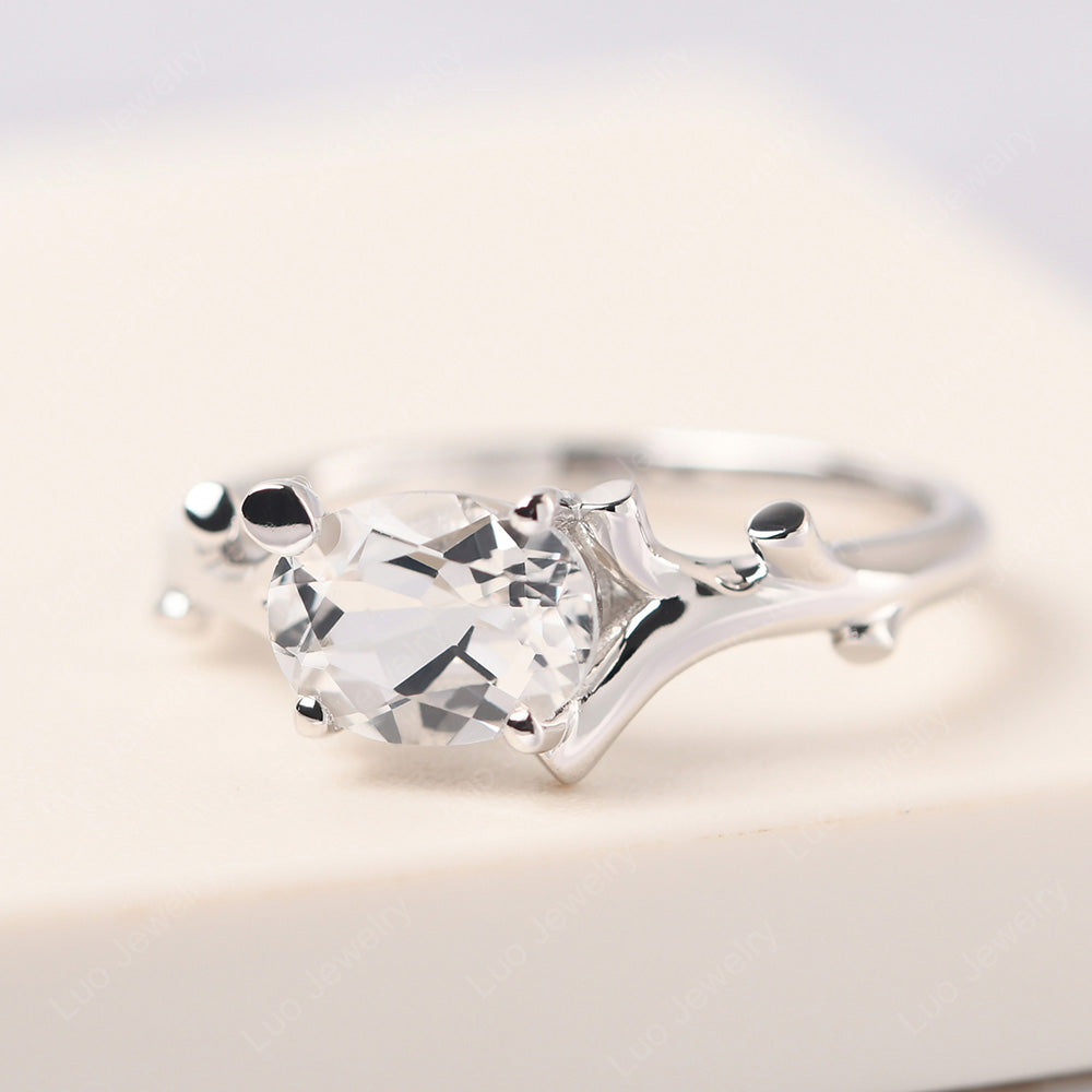 Oval Cut East West White Topaz Ring Twig Ring - LUO Jewelry