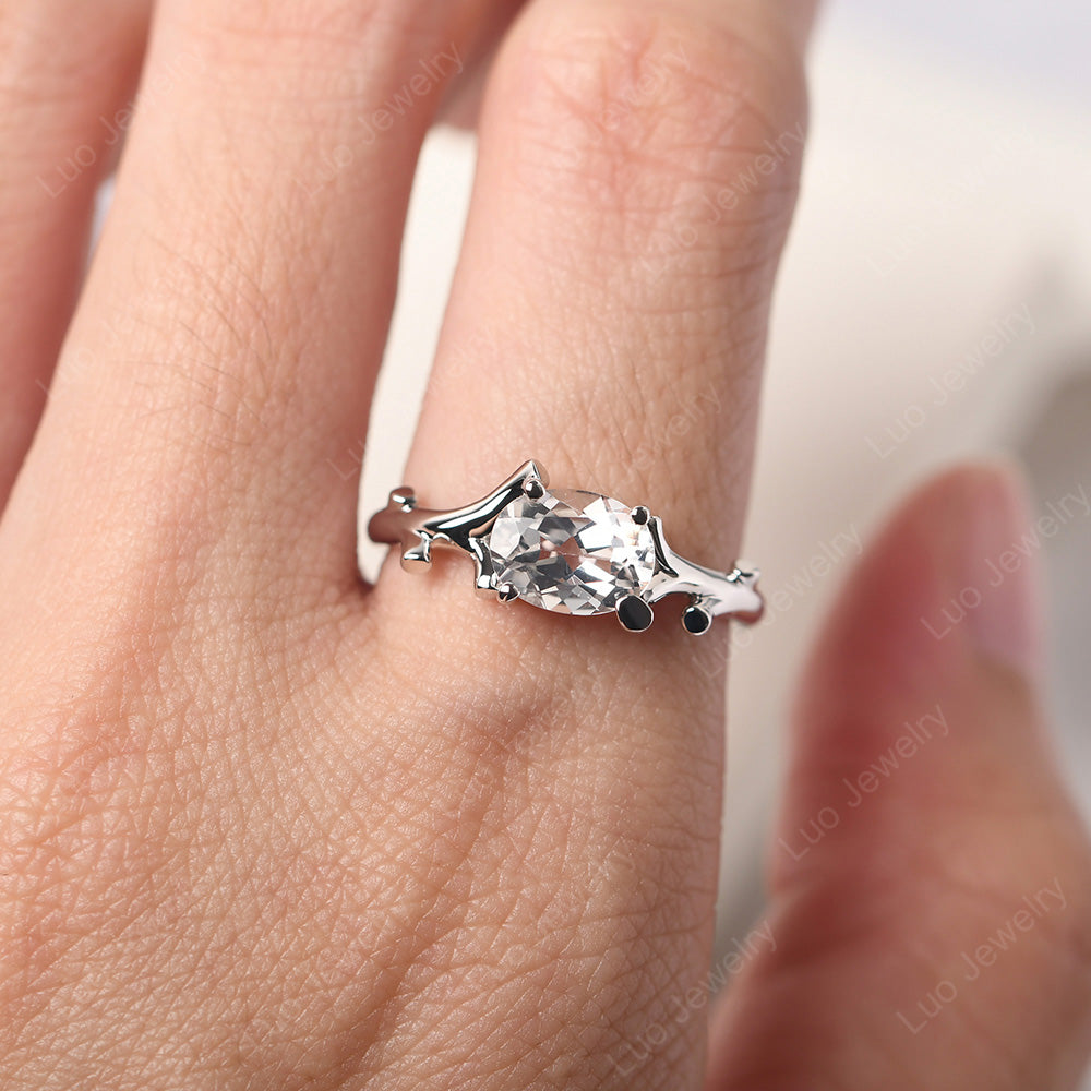 Oval Cut East West White Topaz Ring Twig Ring - LUO Jewelry
