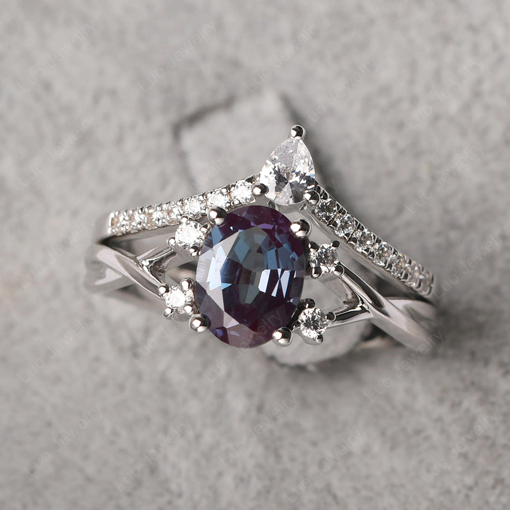 Split Shank Alexandrite Ring With Wedding Band - LUO Jewelry