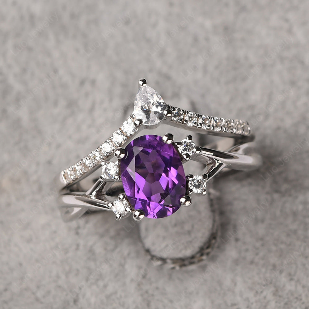Split Shank Amethyst Ring With Wedding Band - LUO Jewelry