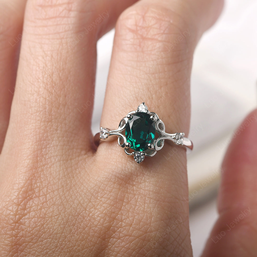 Emerald Ring Oval Vintage Engagement Ring - LUO Jewelry