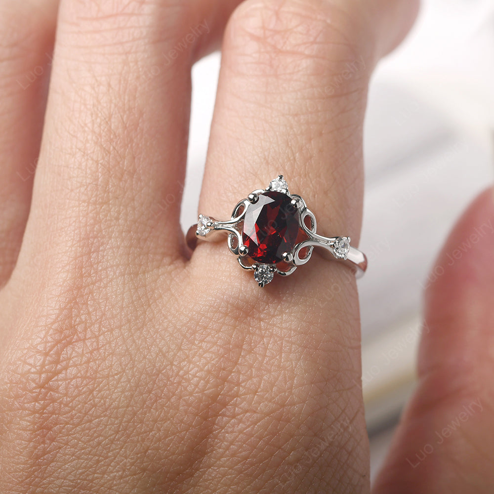 Garnet Ring Oval Vintage Engagement Ring - LUO Jewelry