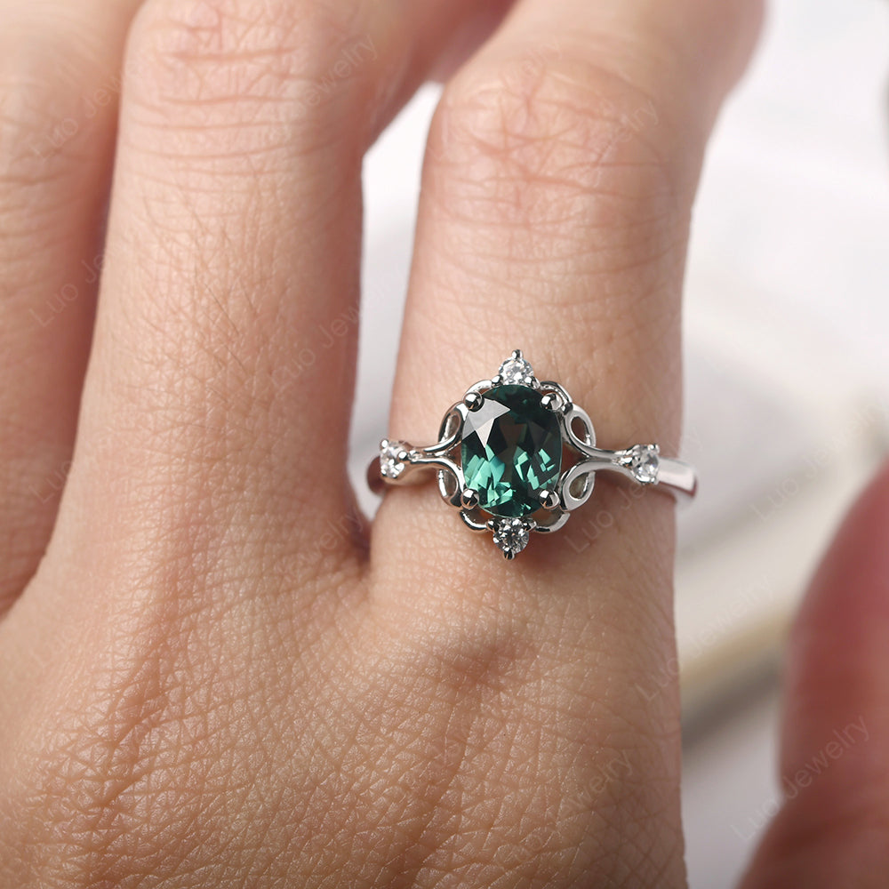 Green Sapphire Ring Oval Vintage Engagement Ring - LUO Jewelry