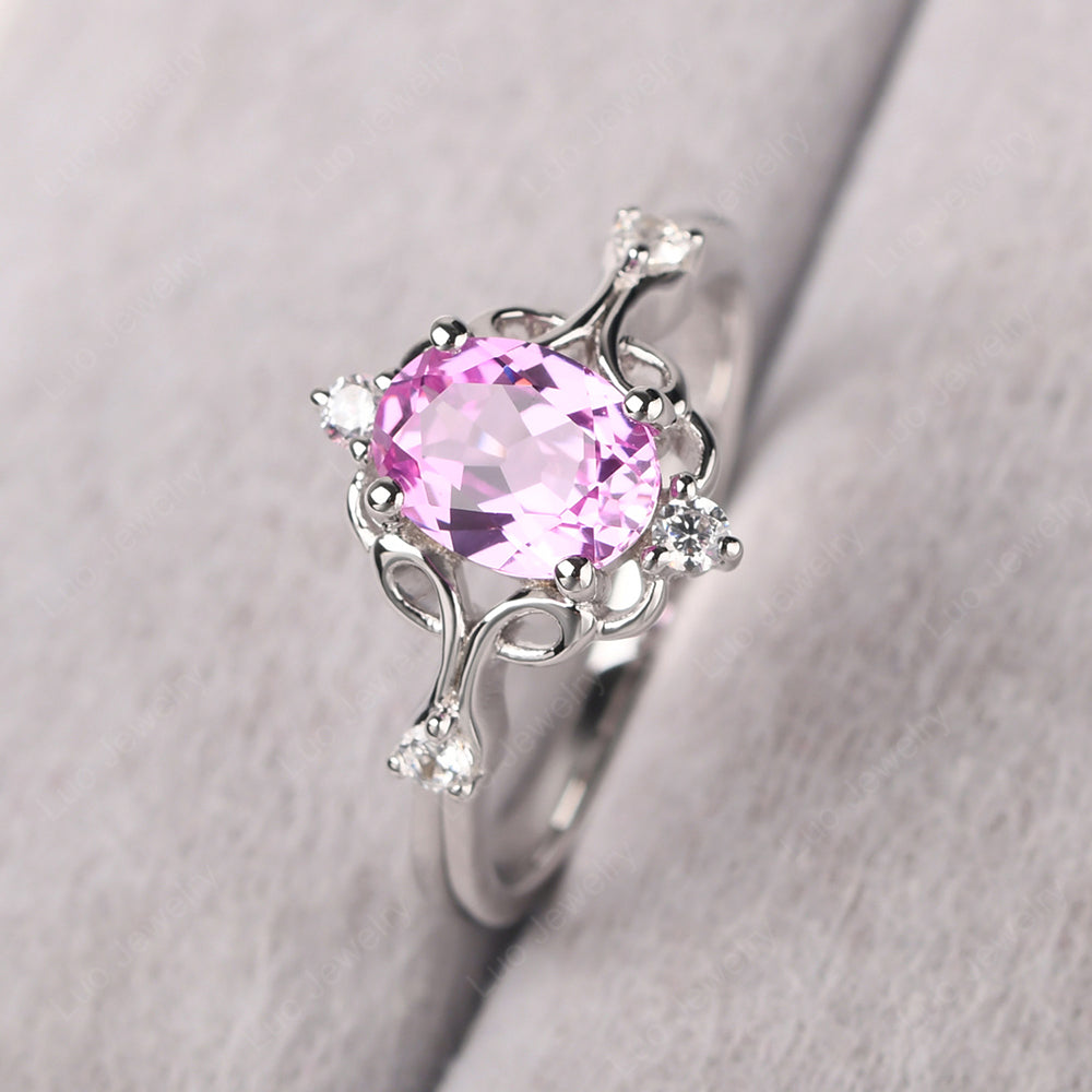 Pink Sapphire Ring Oval Vintage Engagement Ring - LUO Jewelry